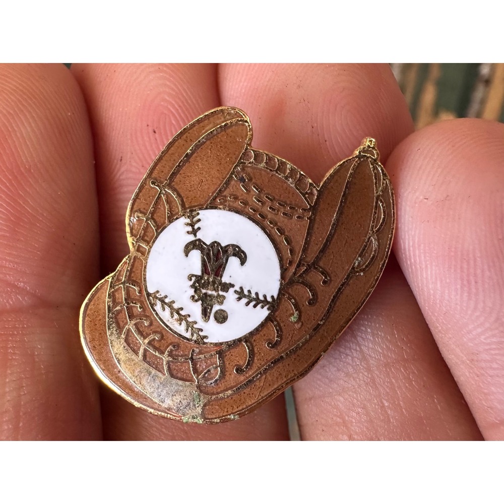 Vintage Baseball Glove and Ball Enamel Lapel Pin Gold Tone Sports Jewelry A3508